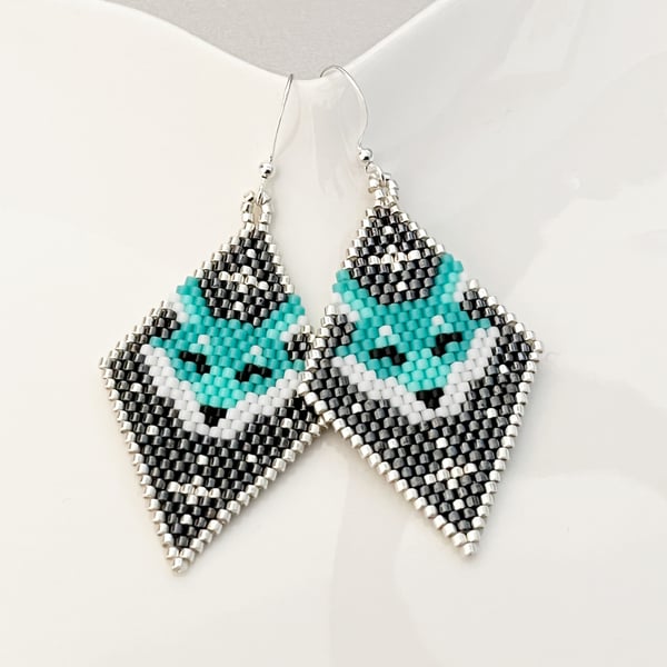Blue fox beadwork earrings