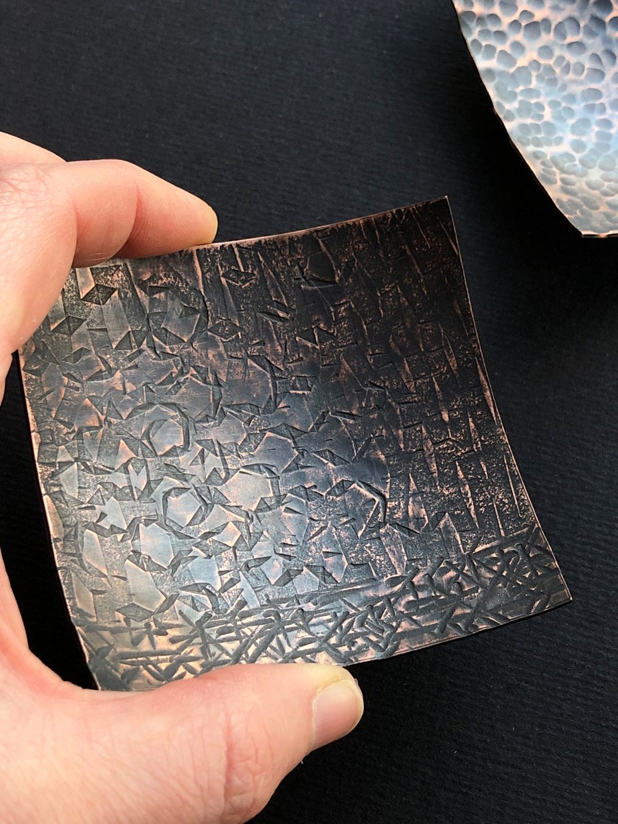 Oxidised copper SQUARE bowl with roll printed texture