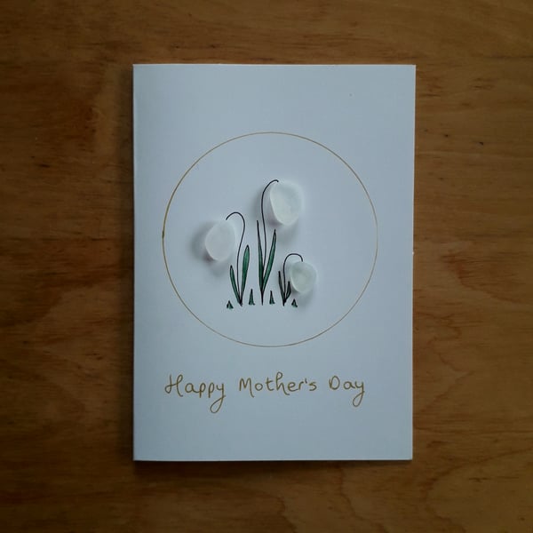 Sea Glass Snowdrops Mother's Day Card, Unique Handmade Cards
