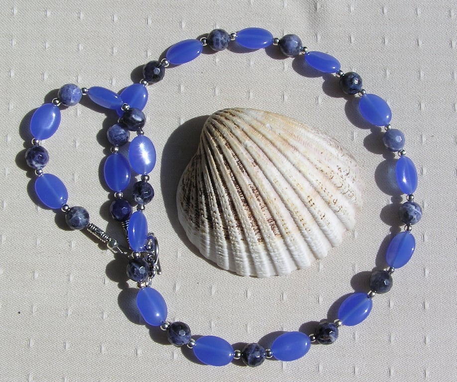 Blue Jade & Blue Sodalite Gemstone Statement Beaded Necklace "Azul Dayz"