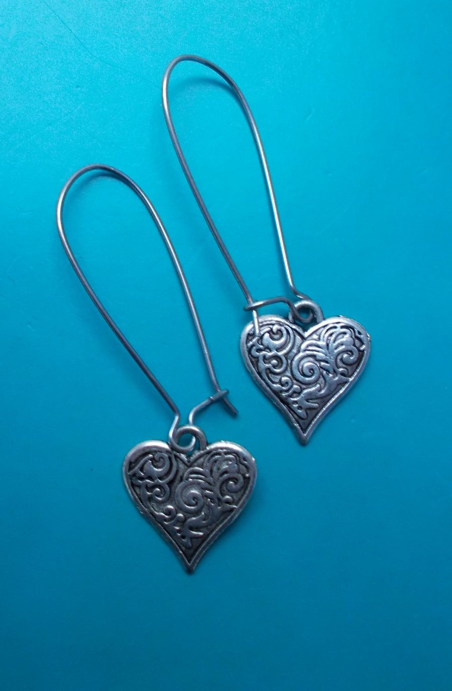 Pretty Embossed Silver Hearts on Hoop and Hook Style Earrings