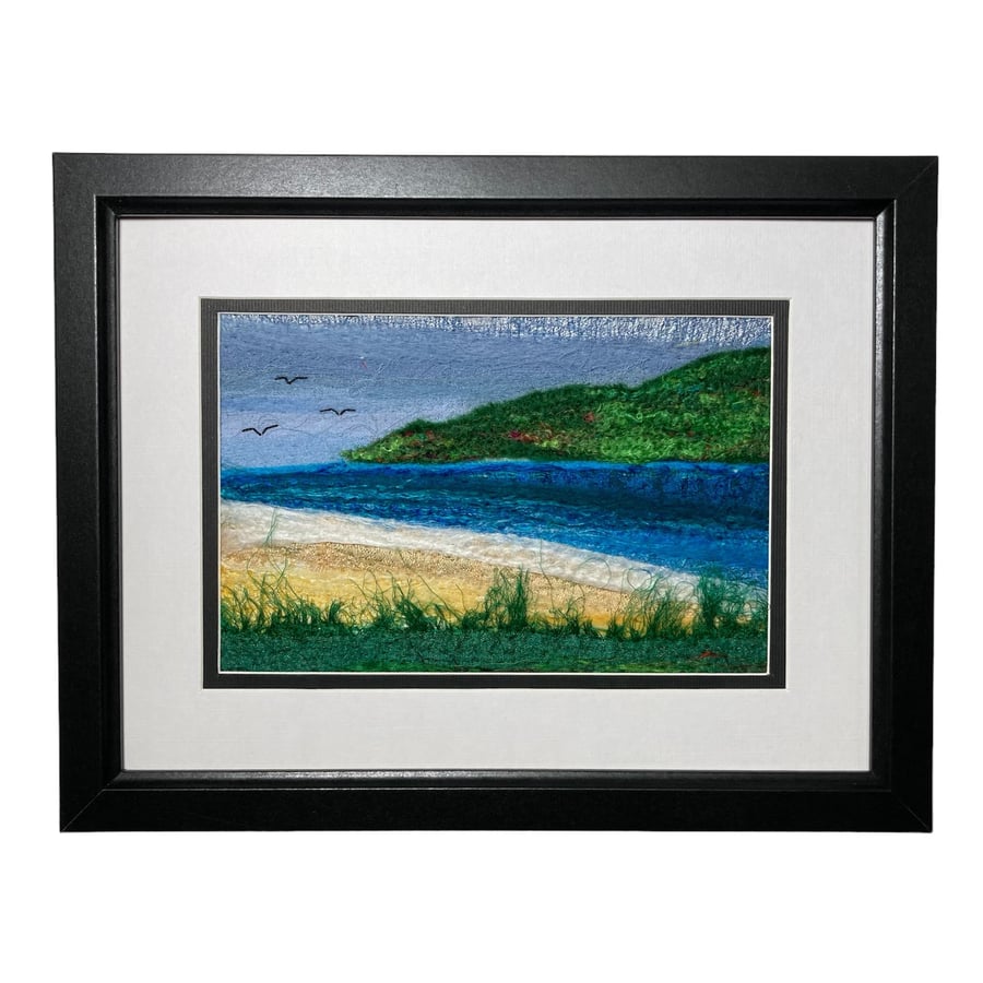 Headland, original textile needle felted picture, 8 x 6 framed