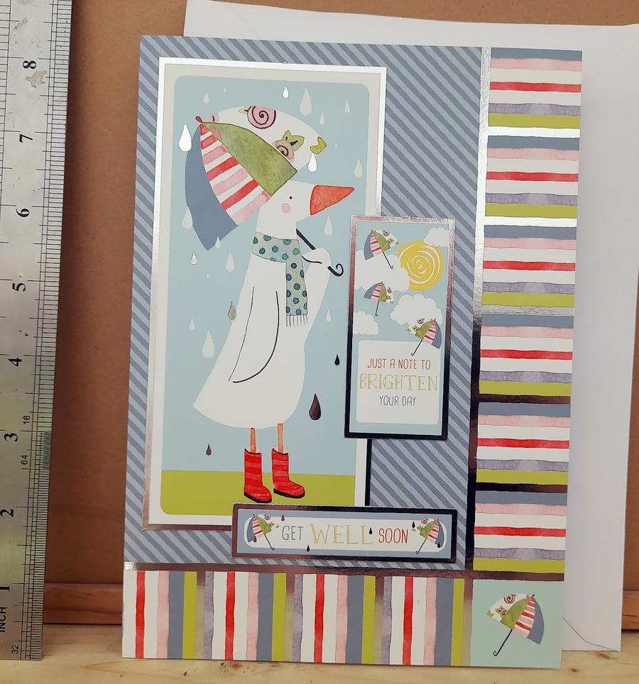 Handmade 'Goose' Design 'Get Well Soon' Card 8" x 6" 