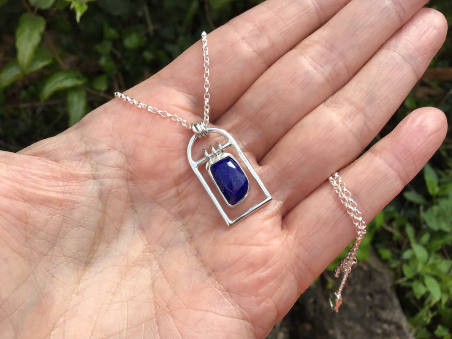 Lapis Lazuli freeform Sterling and Fine silver hand crafted gemstone pendant
