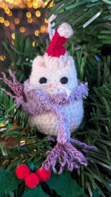 White Cat Christmas Tree Decoration, Cat Christmas Gift, Cat Hanging Decoration