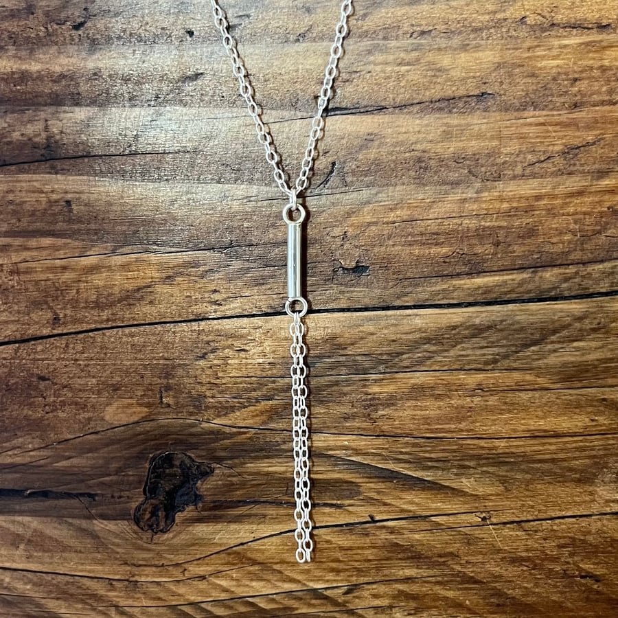 Chain Bar Drop Pendant & Trace Chain - Handmade, Sterling Silver 