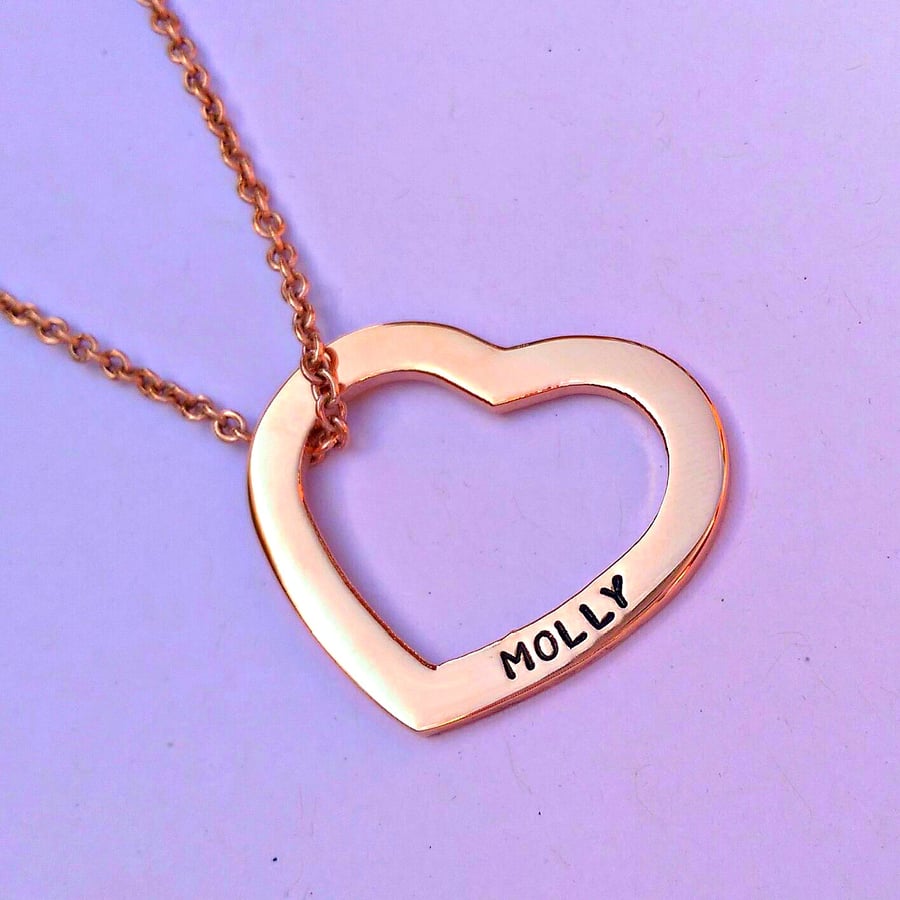 Personalised Rose Gold heart washer necklace