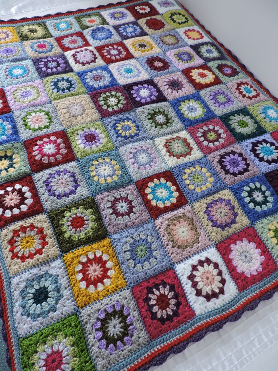 Granny Square Blanket Throw  Multi Coloured