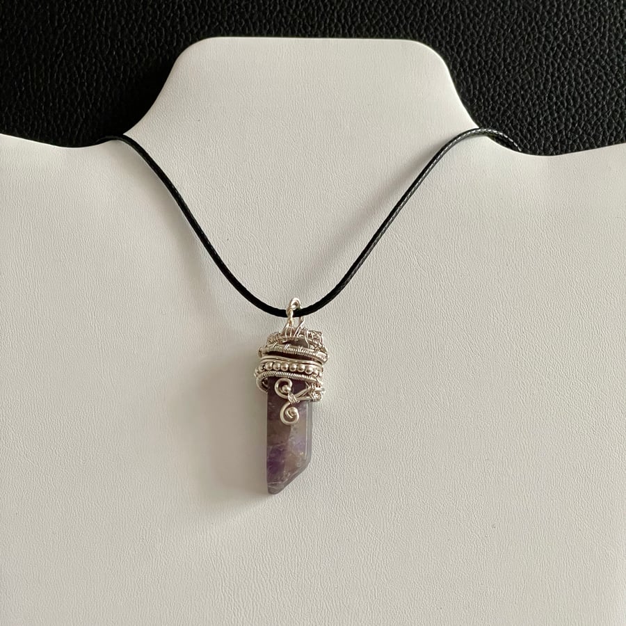 Wire Wrapped Amethyst Crystal Point Pendant