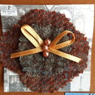Handmade tweed brooch with pearls and bow