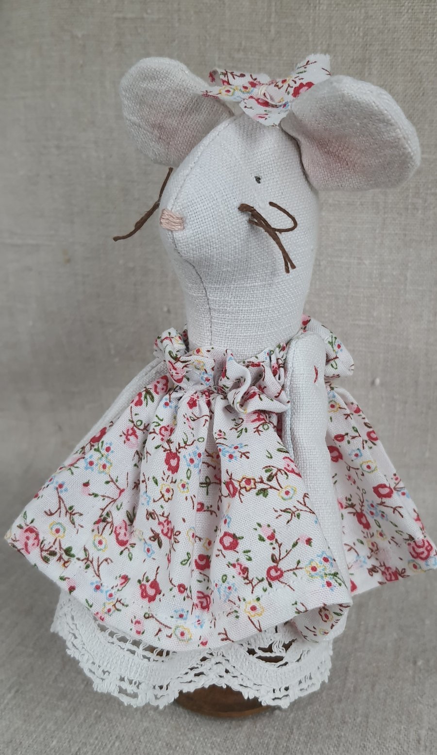 Cute Fabric Mouse on a Vintage Bobbin 