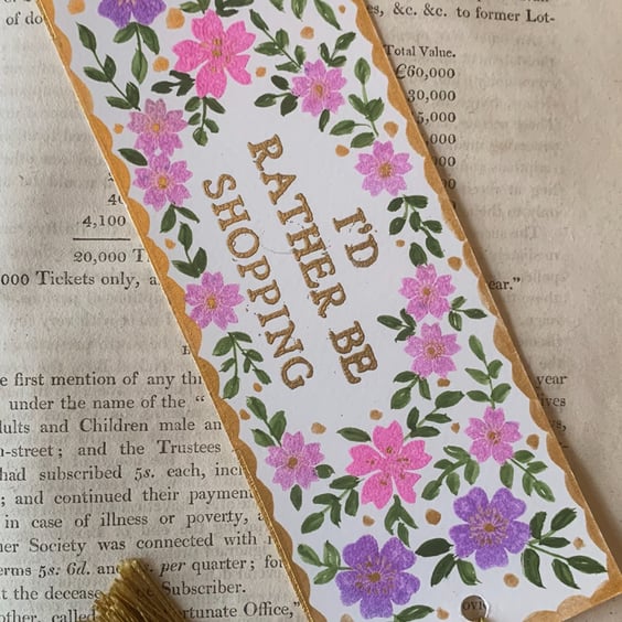 I'd Rather Be Shopping Handmade Bookmark