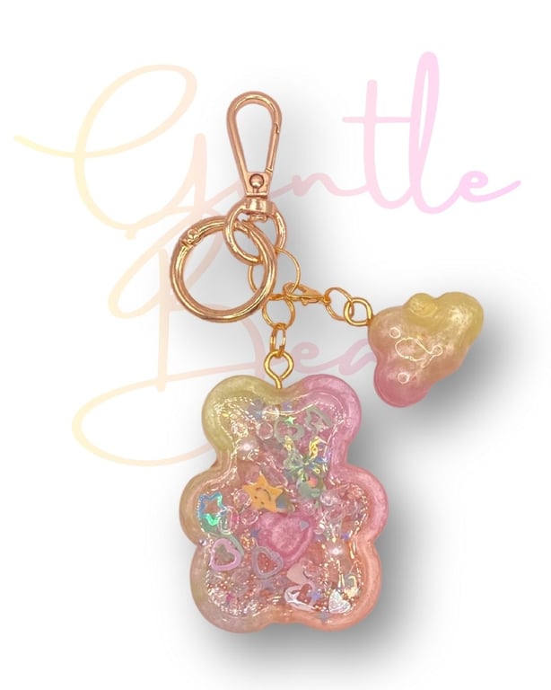 Handmade Shaker Keychain - 'Gentle Bear 'with Detachable Cloud Pendant