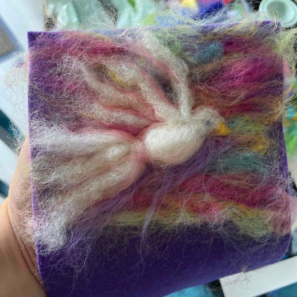 Dove of Peace - Wool painting needle felt wall art of Dove Carrying Olive branch