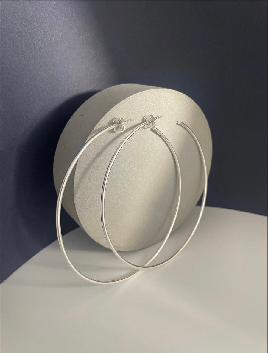 Extra Large Sterling Silver Boho Hoop Earrings 70mm Plain-Smooth - Handmade