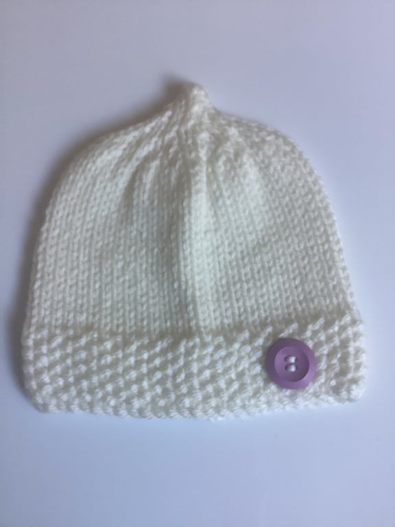 Baby hat cream hand knit 3-12 months 