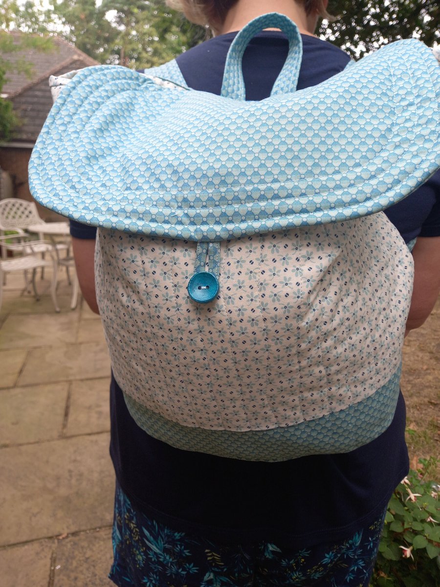 Blue and cream soft quilted backpack