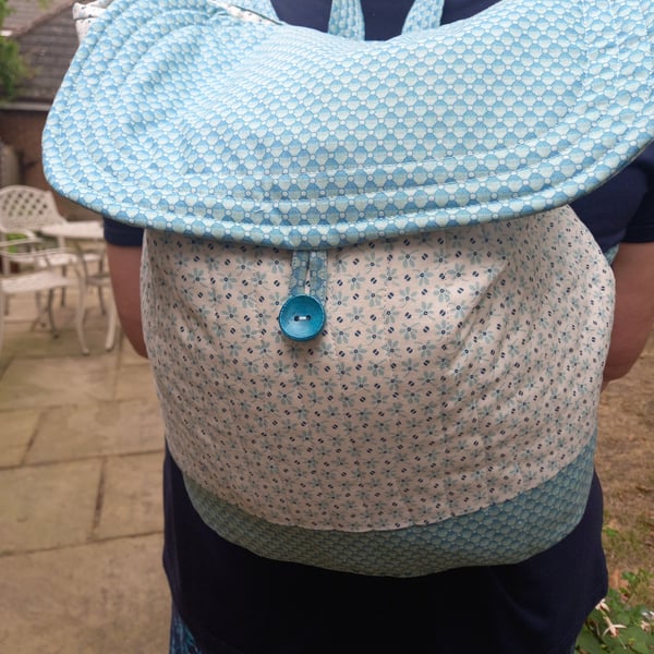 Blue and cream soft quilted backpack