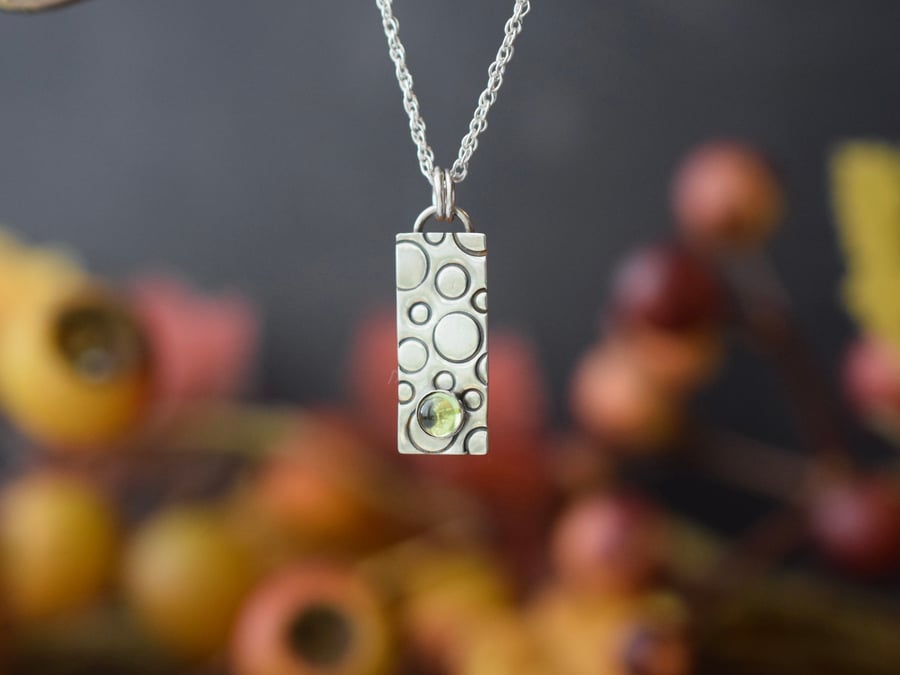 Peridot and Sterling Silver Rectangle Pendant Necklace