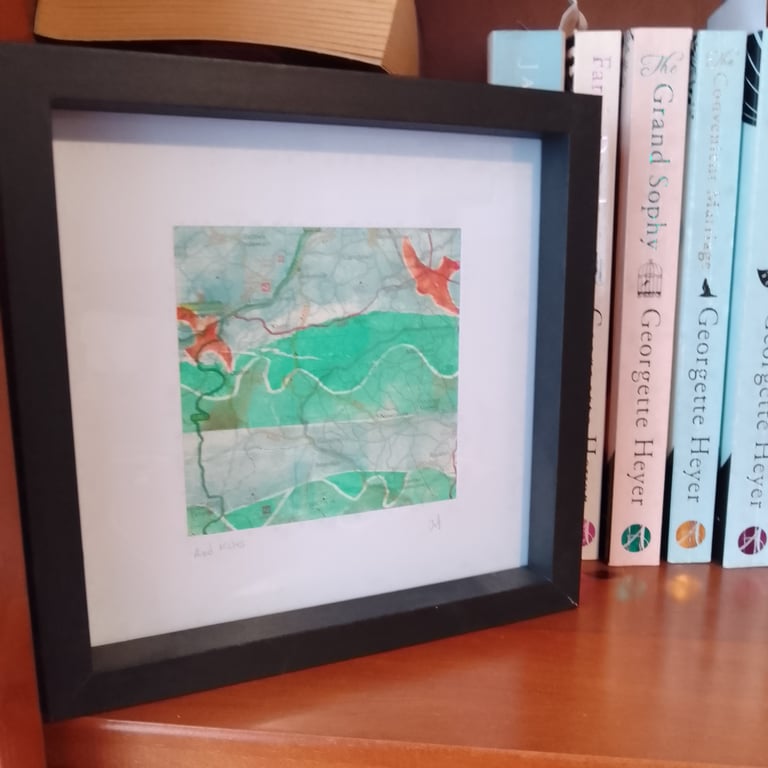 Red kites framed monoprint 