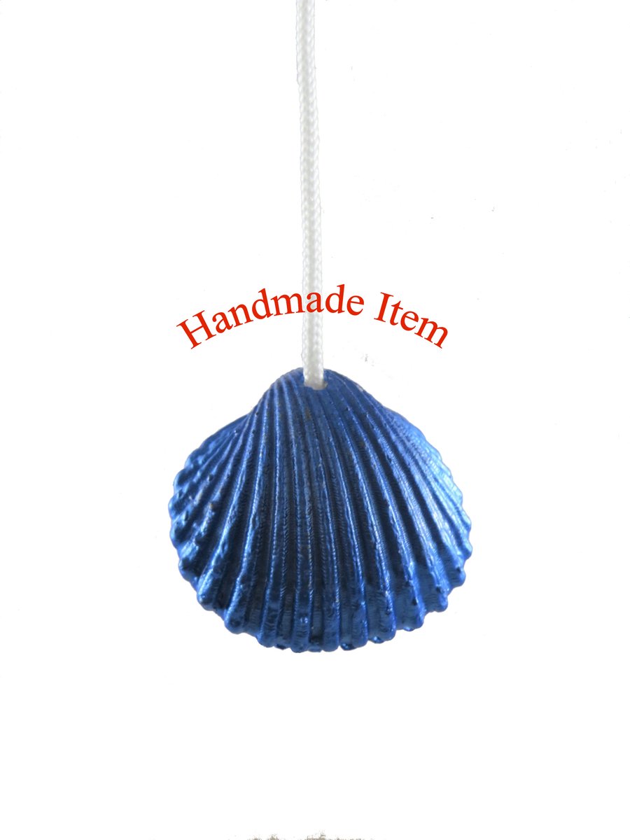OOAK Nautical-theme light pull handle of beach found shell painted metallic blue