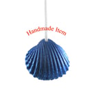 OOAK Nautical-theme light pull handle of beach found shell painted metallic blue