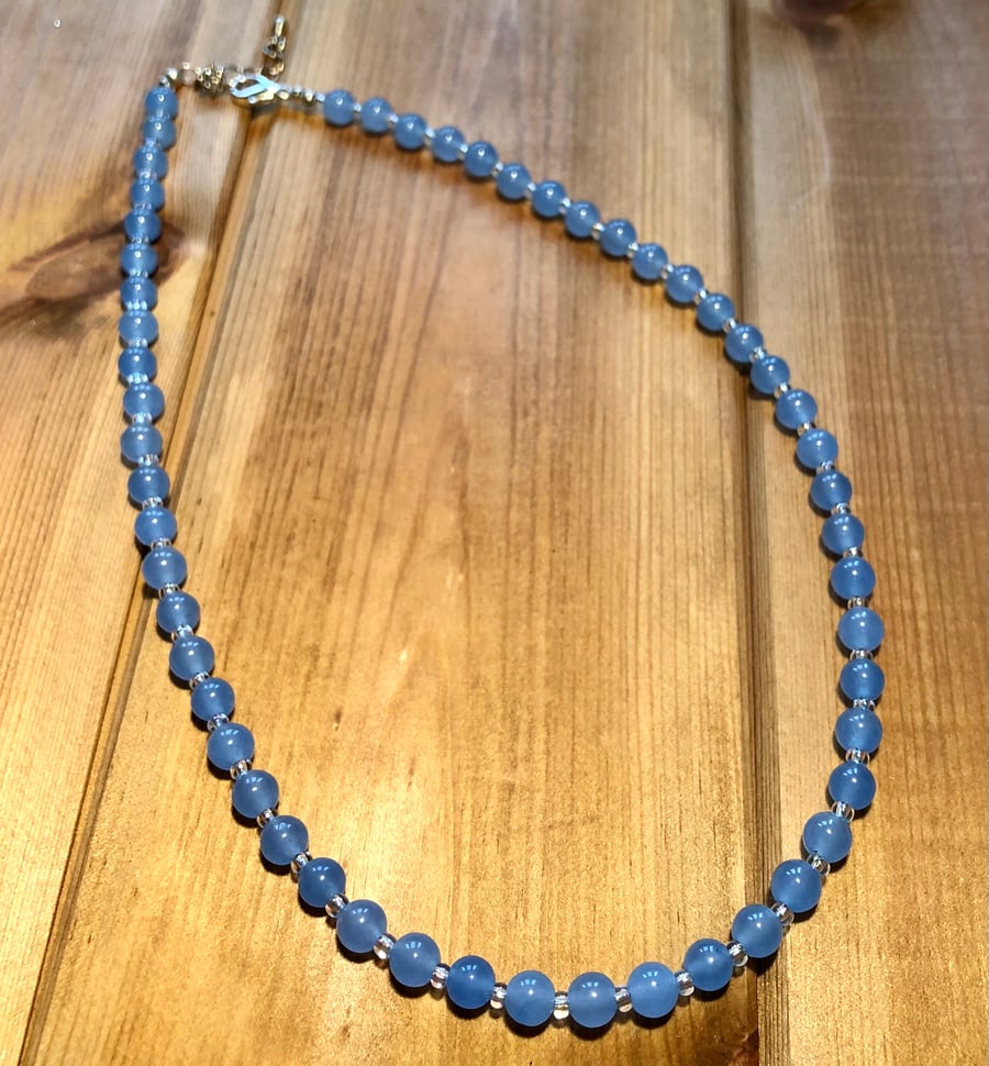 Semi precious pale blue chalcedony necklace 