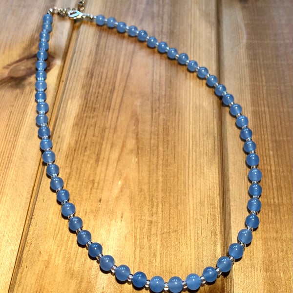 Semi precious pale blue chalcedony necklace 