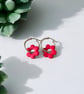 Fire Red Flower Hoop Earrings - Image 1