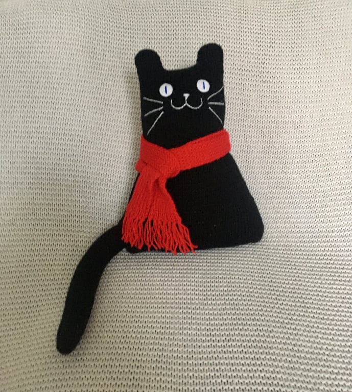 Black hand knitted  cat  doll