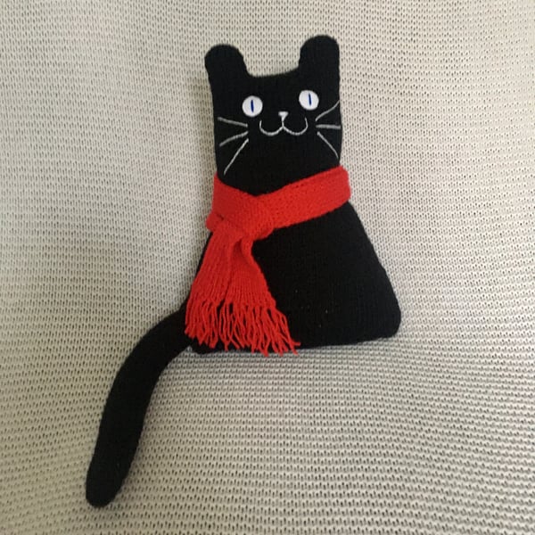 Black hand knitted  cat  doll