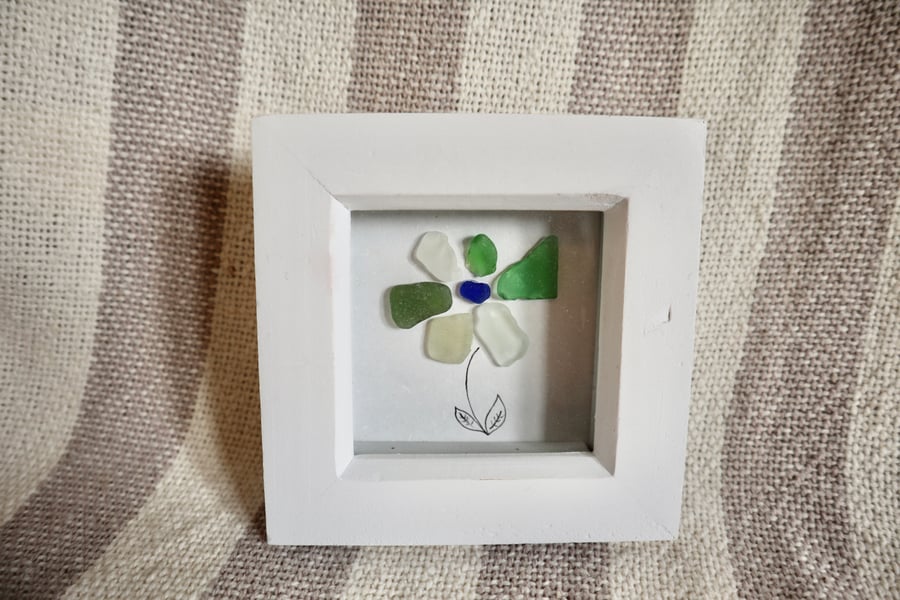 Seaglass flower- framed