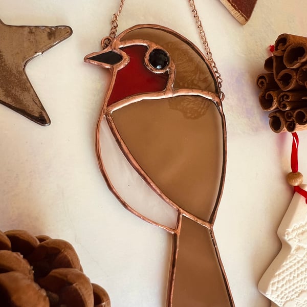 Stained Glass Robin Christmas decoration - perfect Christmas bird lover gift