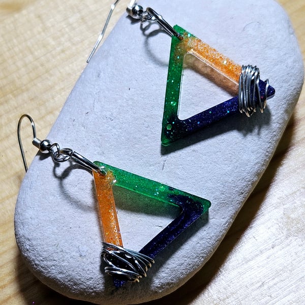 earrings triangle shaped, multicoloured stylish and unique gift idea 
