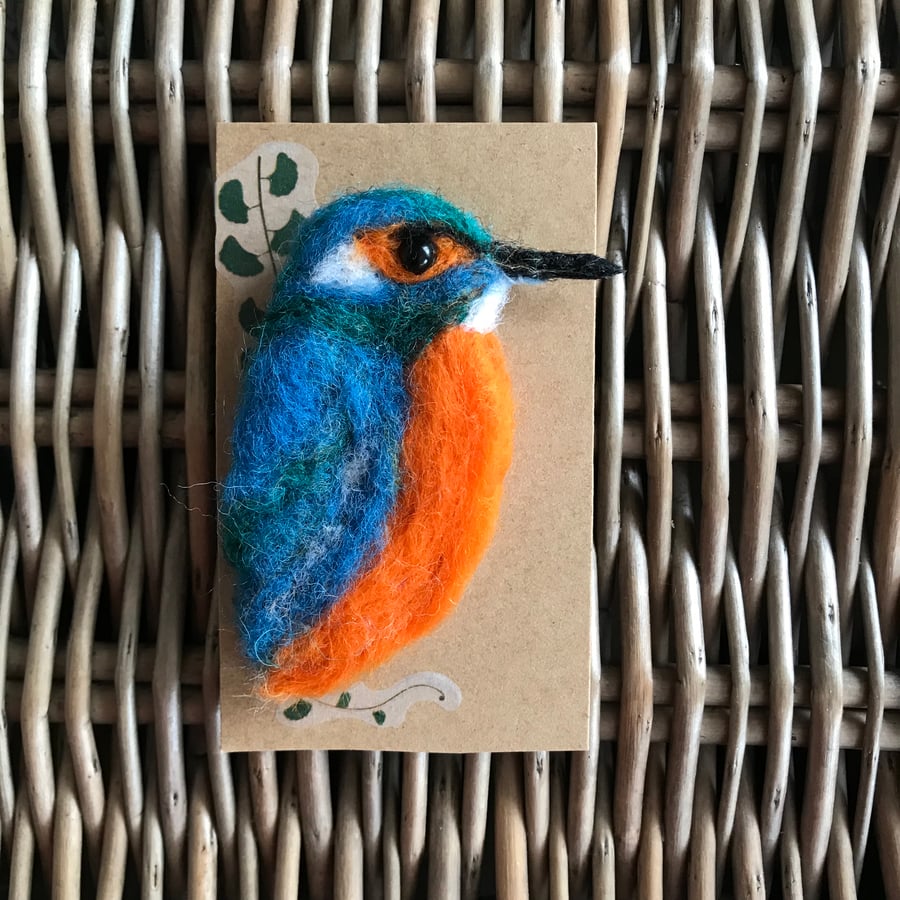 Kingfisher felt brooch 