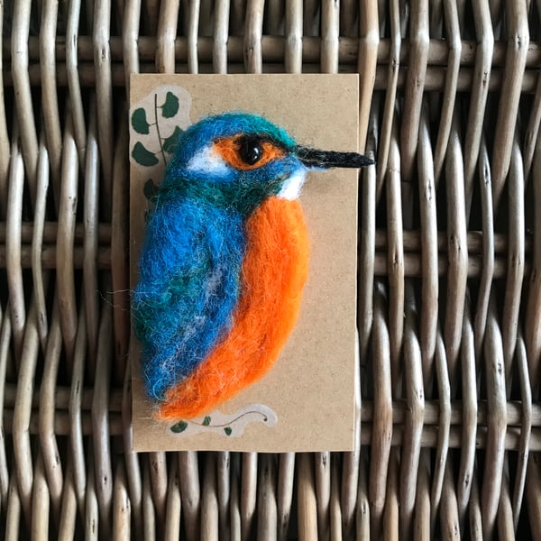 Kingfisher felt brooch 