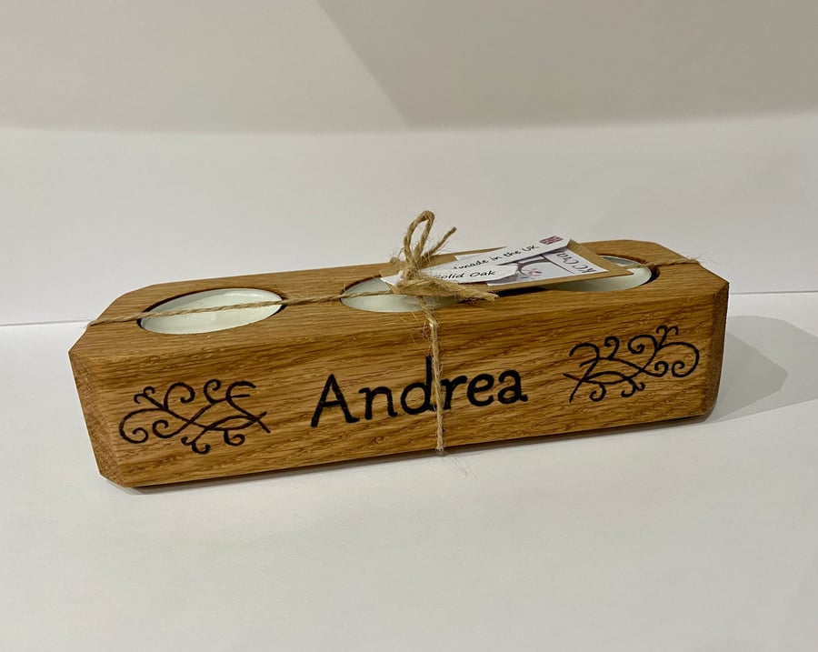 Solid Oak Personalised Candle Holder