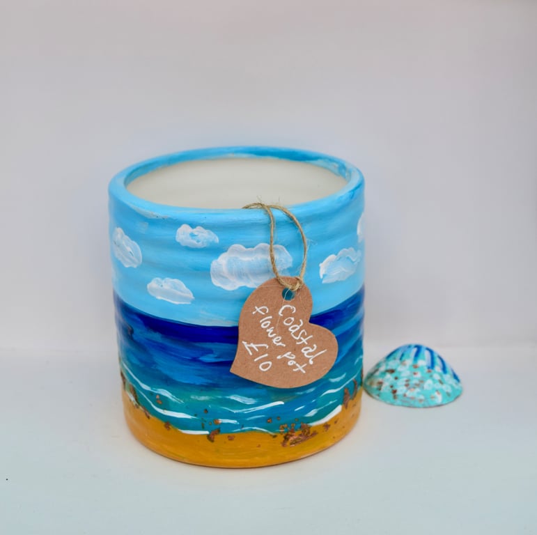 Hand-Painted Coastal Flower Pot - Seaside Plant Pot & Beach Home Decor