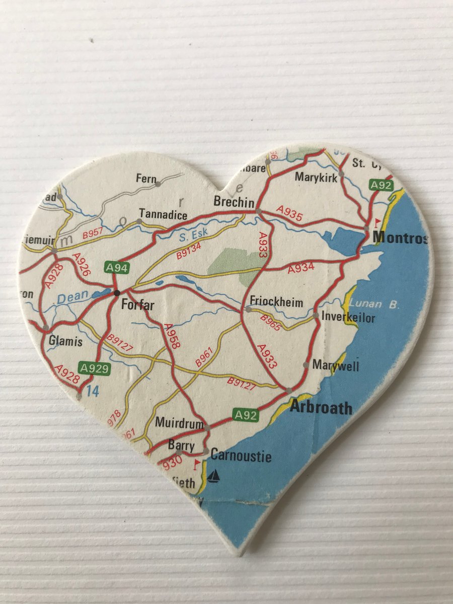 ARBROATH Vintage map art. 4” white frame. Scottish places. 