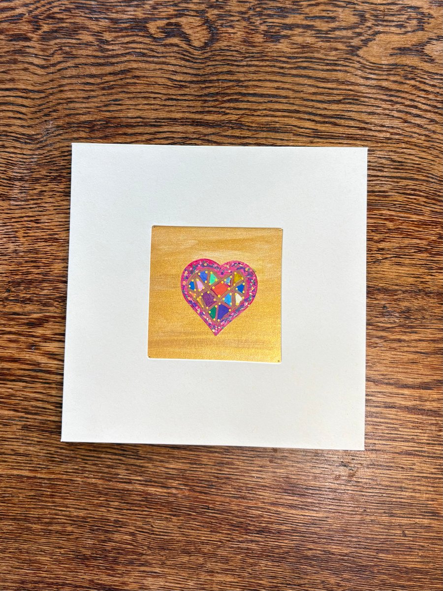 Hand painted collage card - ‘Stained Glass Heart No.1’