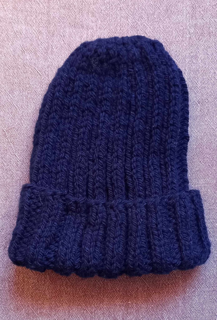 Adult hand knitted grey ribbed hat