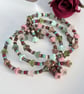 Floral summer beaded flower wrap bracelet with leaf charms - Image 1