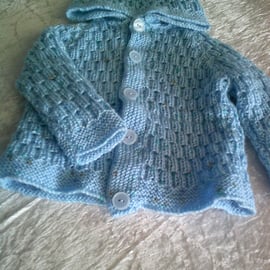 Blue with Fancy rib Design 20 inch Hooded Cardigan