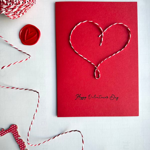 Red heart string Valentines Day card , simple l... - Folksy