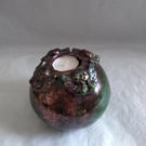 CERAMIC CANDLE HOLDER  RAKU FIRED WITH 4 DECORATIVE ANGELS 12 CMS HIGH