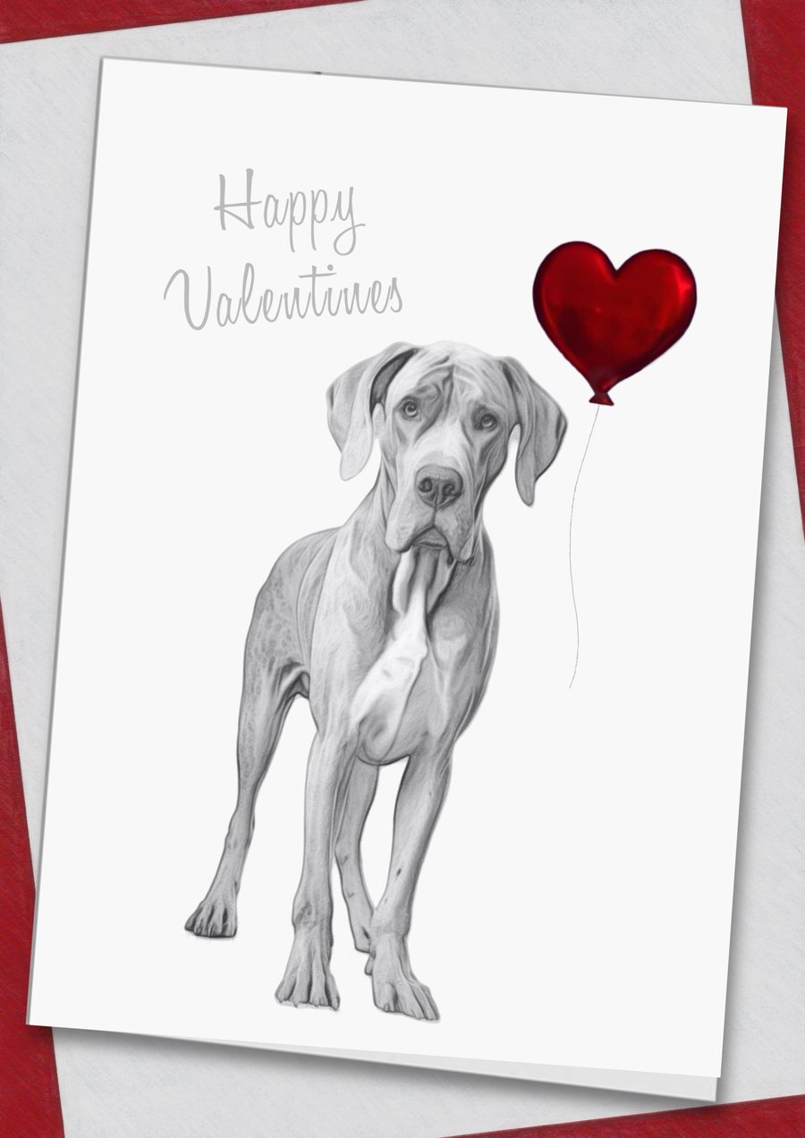 Love Heart Dogs Great Dane  Valentines Card