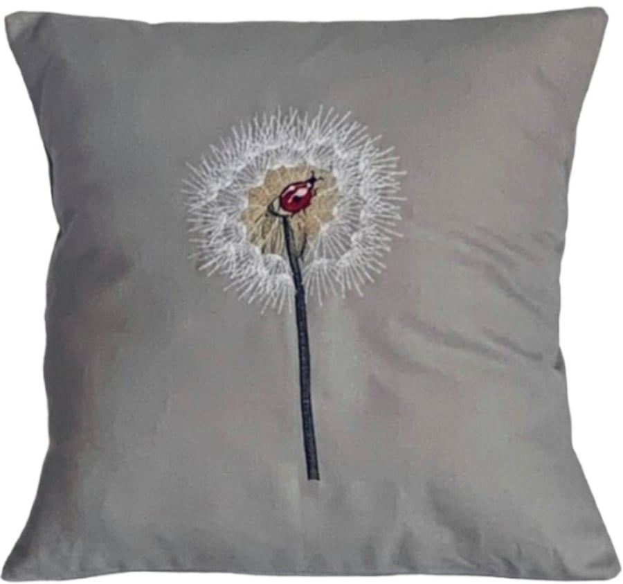 Dandelion & Ladybird Embroidered Cushion Cover