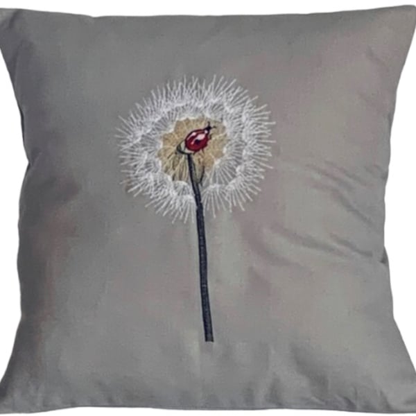 Dandelion & Ladybird Embroidered Cushion Cover