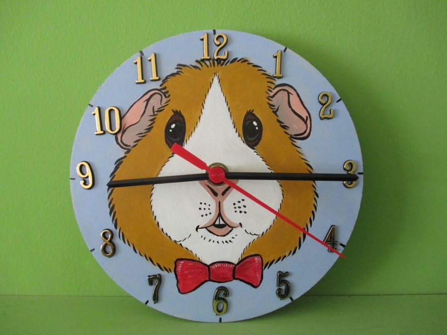Guinea Pig Clock Original Painting Cartoon Style Pet Animal Lover Gift