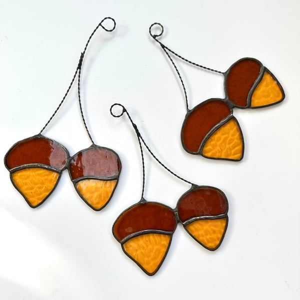 Stained Glass Acorn Suncatcher - Handmade Window Decoration